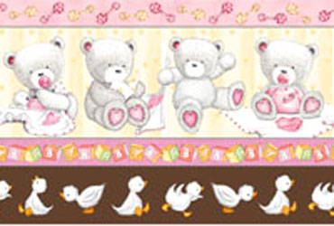 Popcorn Baby Bear Hugs by QT- Border Stripe Pink/Brown
